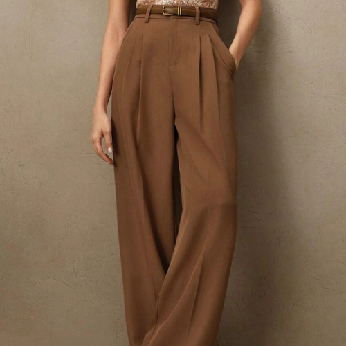 Caramel Natural Waist Pleated Straight‑Leg Pants Trousers
