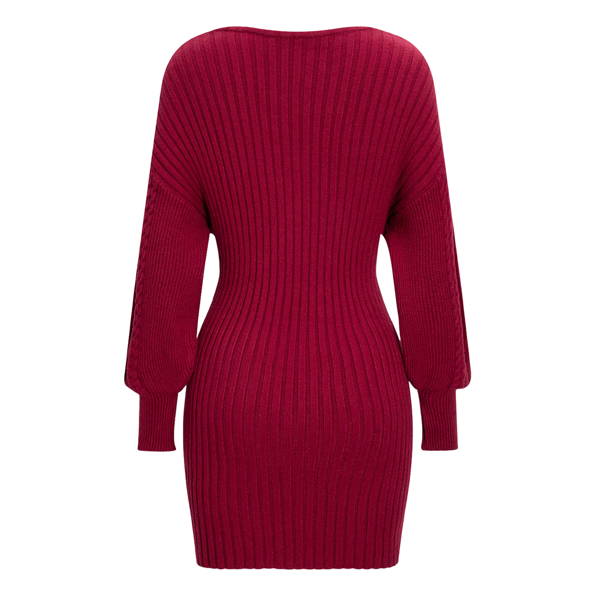 Wrap V‑Neck Cable Knit Belted Long Sleeve Mini Dress